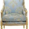 Casa Padrino Barock Lounge Thron Sessel Empire in Blau-Grau Gold Muster und Gold, 100 x 70 x 70 cm