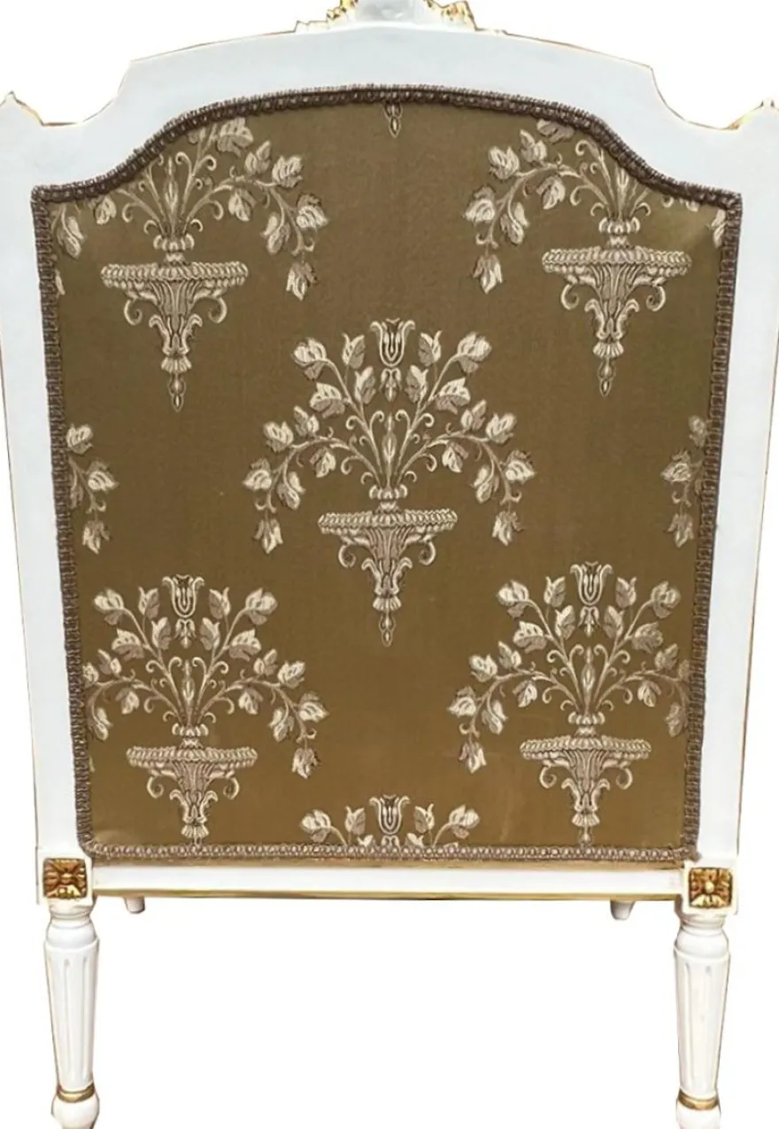 Casa Padrino Barock Lounge Thron Sessel Empire Gold Muster / Weiß / Gold - Interior Wohnzimmer Möbel Antik Stil