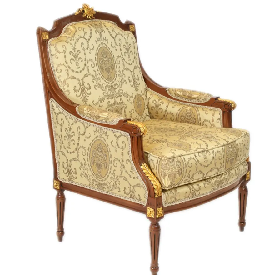 Casa Padrino Barock Lounge Thron Sessel Empire Gold Muster / Mahagoni Braun / Gold - Ohrensessel - 100 x 70 x 70 cm