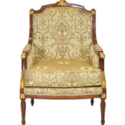 Casa Padrino Barock Lounge Thron Sessel Empire Gold Muster / Mahagoni Braun / Gold - Ohrensessel - 100 x 70 x 70 cm