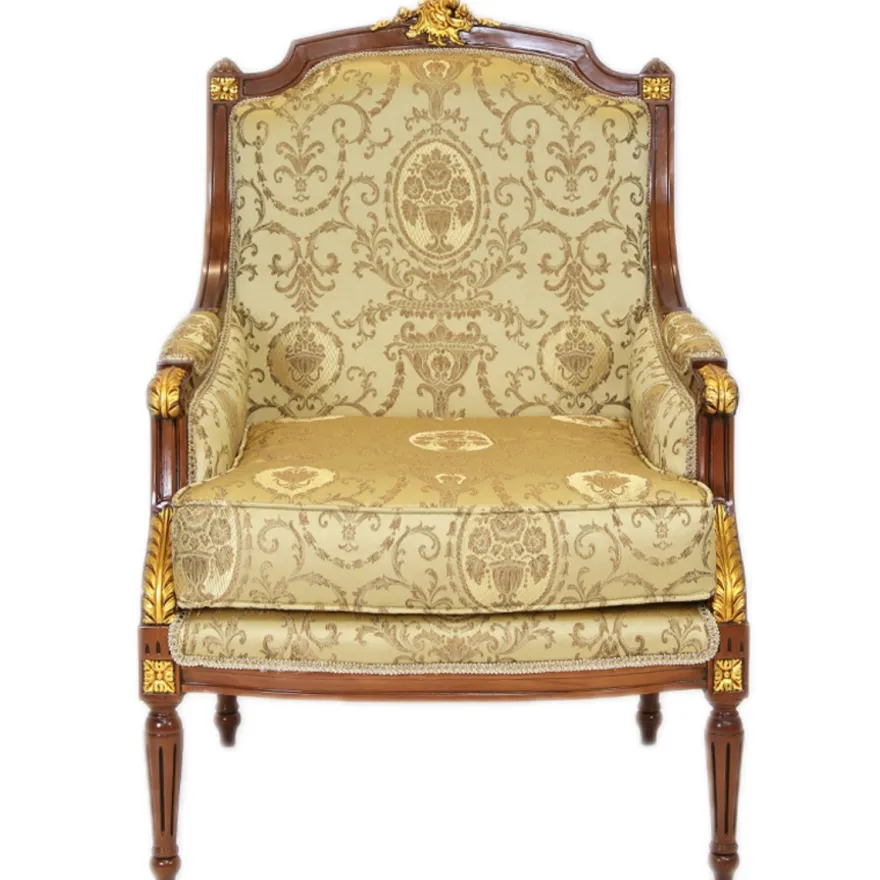 Casa Padrino Barock Lounge Thron Sessel Empire Gold Muster / Mahagoni Braun / Gold - Ohrensessel - 100 x 70 x 70 cm