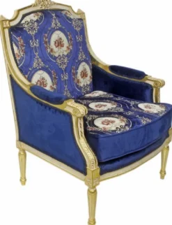 Casa Padrino Barock Lounge Thron Sessel mit elegantem Muster Royalblau / Rot / Weiß / Gold 70 x 70 x H. 100 cm - Barock Möbel