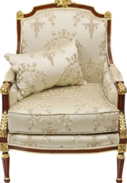 Casa Padrino Barock Lounge Thron Sessel mit elegantem Muster Cremefarben / Dunkelbraun / Gold - Barock Wohnzimmer Möbel