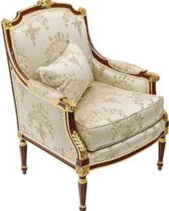 Casa Padrino Barock Lounge Thron Sessel mit elegantem Muster Cremefarben / Dunkelbraun / Gold - Barock Wohnzimmer Möbel