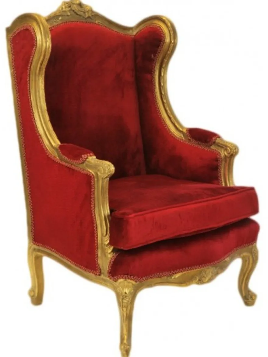 Casa Padrino Barock Lounge Thron Sessel Ohrensessel in Bordeaux Rot und Gold, 110 x 83 x 83 cm