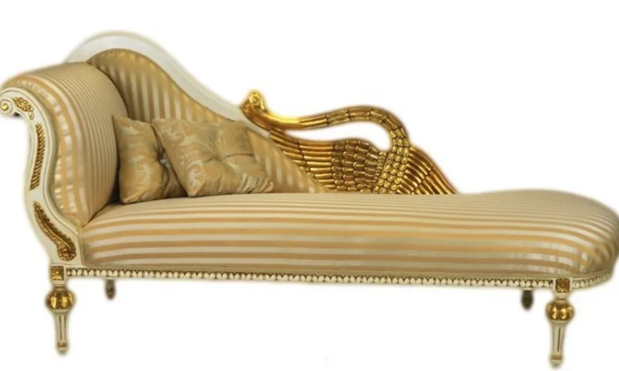Casa Padrino Barock Luxus Chaiselongue Antik Weiss / Gold - Golden Wings - 200 x 75 x 100 cm