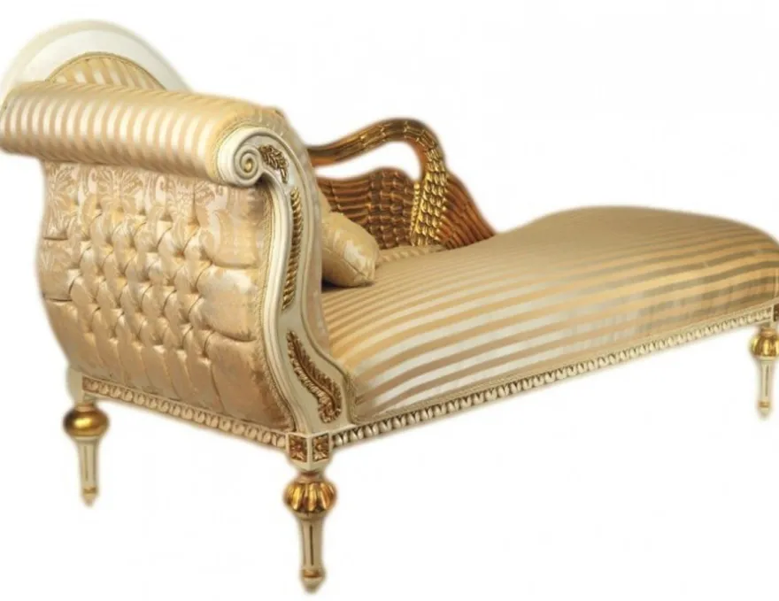 Casa Padrino Barock Luxus Chaiselongue Antik Weiss / Gold - Golden Wings - 200 x 75 x 100 cm