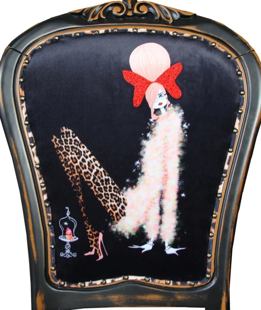 Casa Padrino Barock Luxus Esszimmer Stuhl Leopard / Schwarz / Braun Dame mit High Heels - Designer Möbel - Barockmöbel