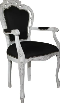 Casa Padrino Barock Luxus Esszimmer Stuhl mit Armlehnen Schwarz / Antik Weiss - Designer Stuhl - Luxus Qualität
