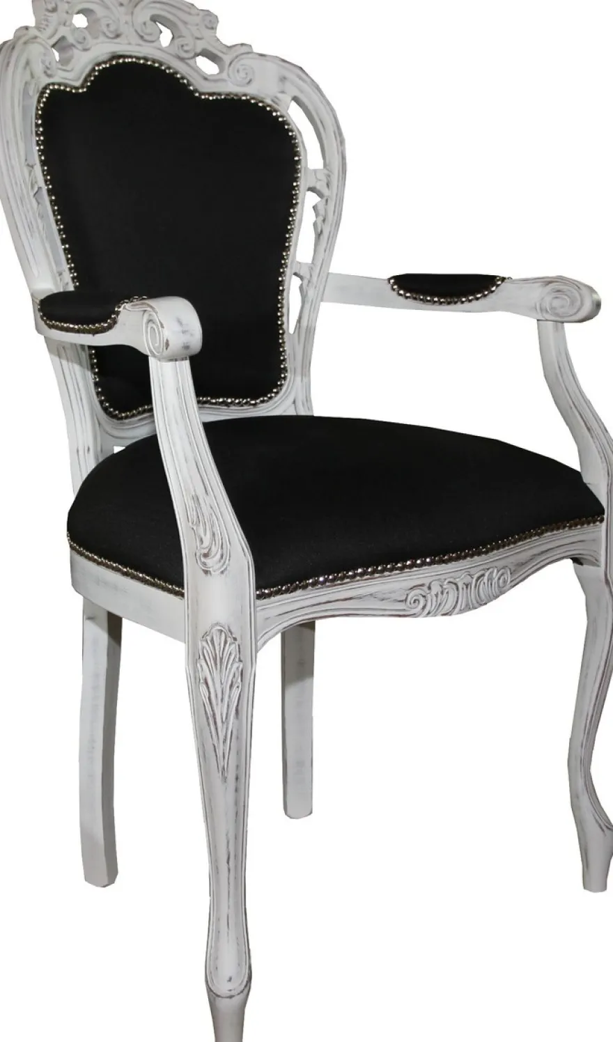 Casa Padrino Barock Luxus Esszimmer Stuhl mit Armlehnen Schwarz / Antik Weiss - Designer Stuhl - Luxus Qualität