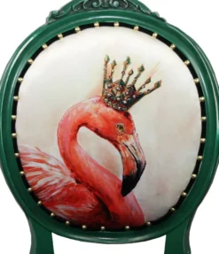 Casa Padrino Barock Luxus Esszimmer Stuhl ohne Armlehnen Flamingo mit Krone mit Bling Bling Glitzersteinen - Designer Stuhl - Limited Edition
