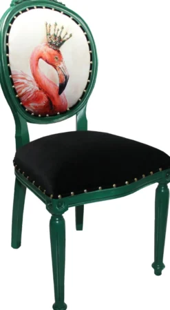 Casa Padrino Barock Luxus Esszimmer Stuhl ohne Armlehnen Flamingo mit Krone mit Bling Bling Glitzersteinen - Designer Stuhl - Limited Edition