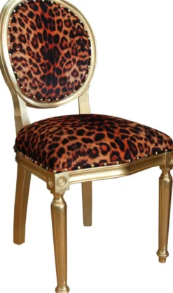 Casa Padrino Barock Luxus Esszimmer Stuhl Leopard / Gold - Designer Stuhl - Hotel & Restaurant Möbel - Luxus Qualität