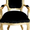 Casa Padrino Barock Luxus Esszimmer Stuhl mit Armlehnen Schwarz / Gold - Möbel