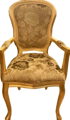 Casa Padrino Barock Luxus Esszimmer Stuhl mit Armlehnen Gold Bouquet Muster / Gold