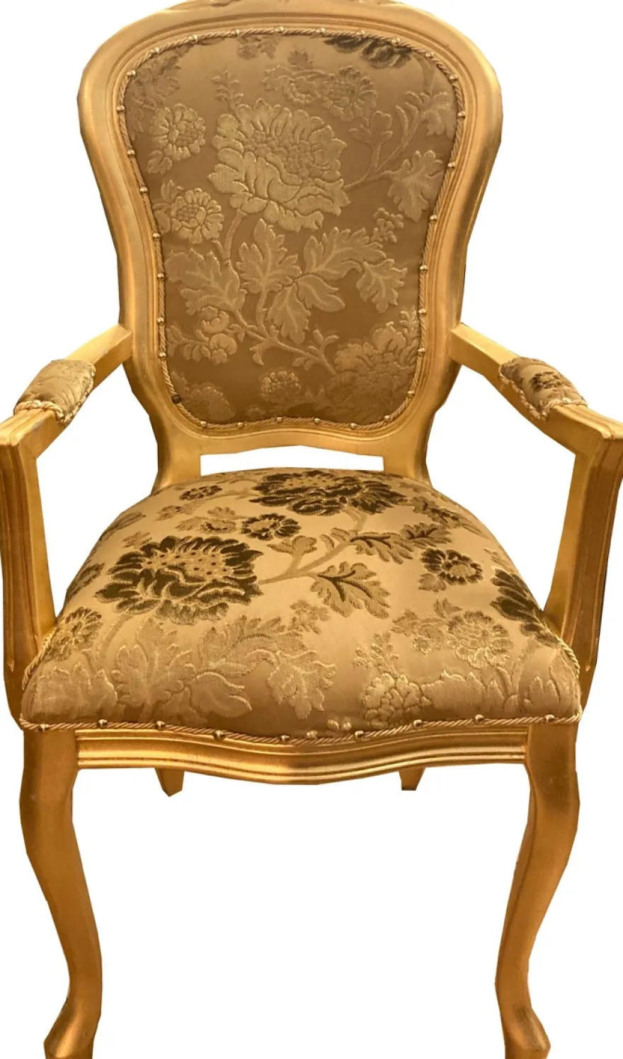 Casa Padrino Barock Luxus Esszimmer Stuhl mit Armlehnen Gold Bouquet Muster / Gold