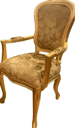 Casa Padrino Barock Luxus Esszimmer Stuhl mit Armlehnen Gold Bouquet Muster / Gold
