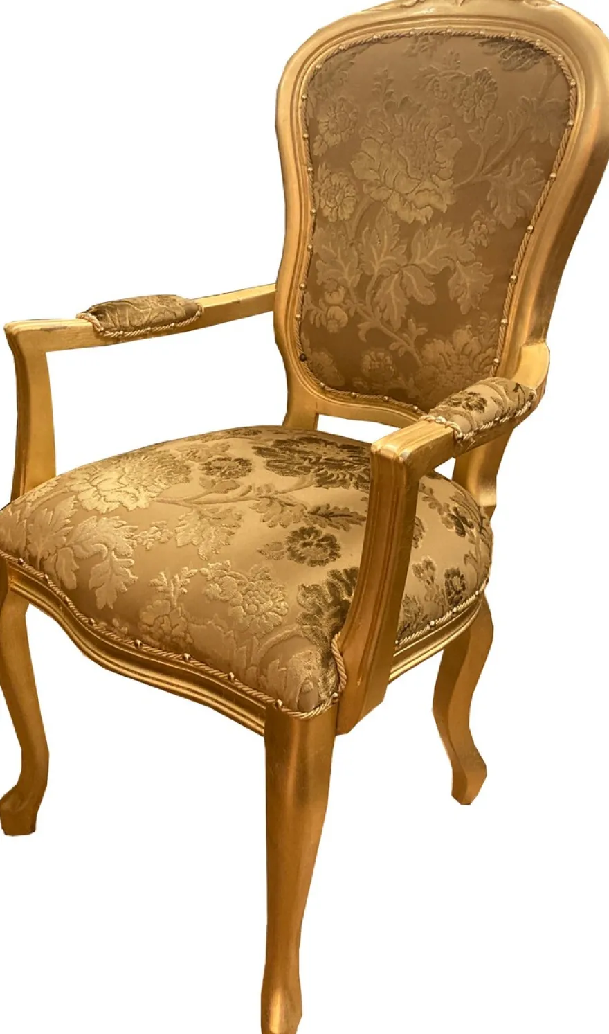 Casa Padrino Barock Luxus Esszimmer Stuhl mit Armlehnen Gold Bouquet Muster / Gold