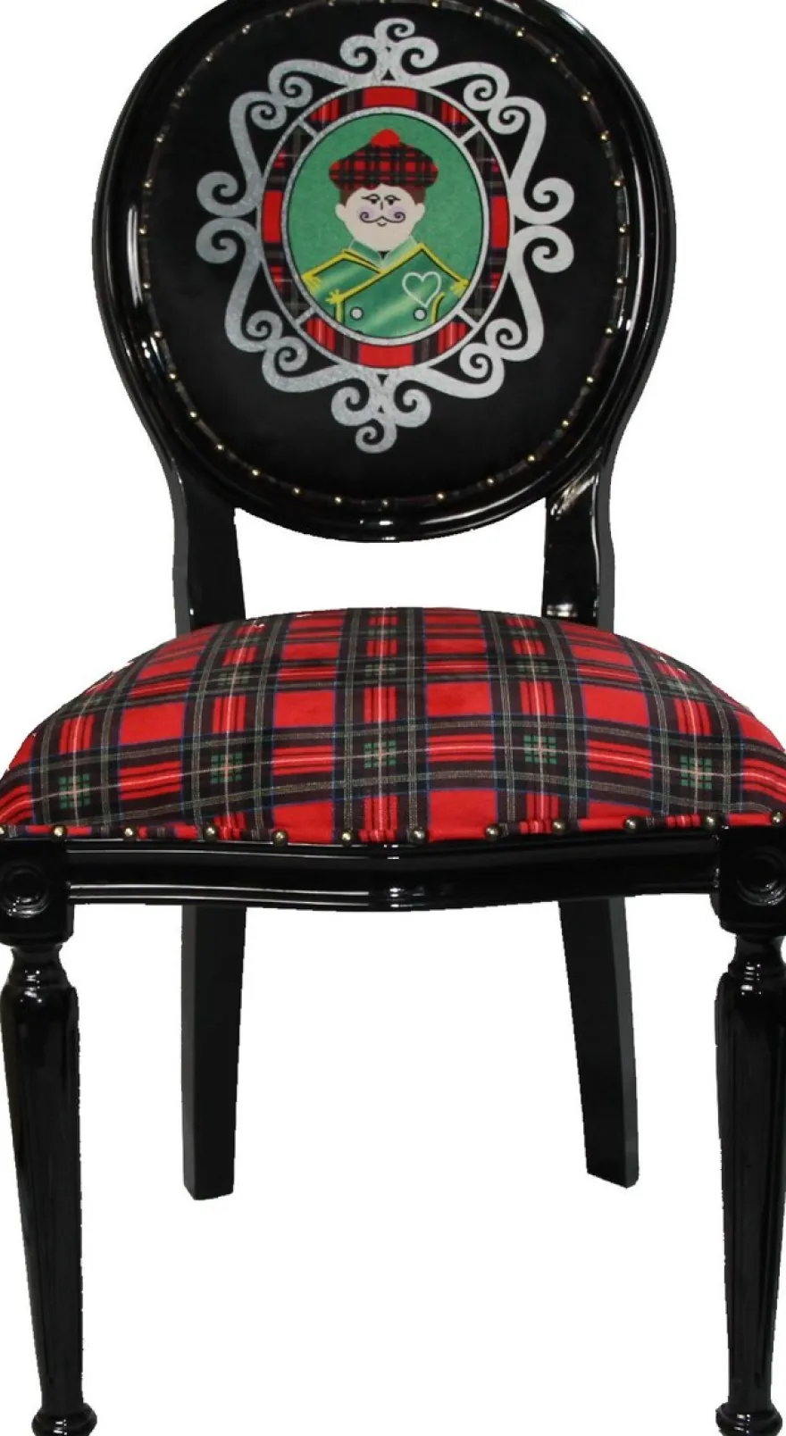 Casa Padrino Barock Luxus Esszimmer Stuhl ohne Armlehnen Schottland Karo / Schwarz Man - Designer Stuhl - Limited Edition