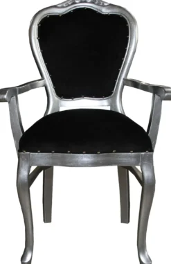 Casa Padrino Barock Luxus Esszimmer Stuhl mit Armlehnen Schwarz / Silber - Möbel - Limited Edition