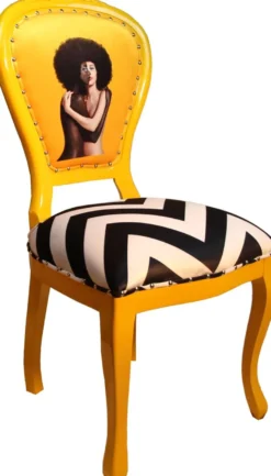 Casa Padrino Barock Luxus Esszimmer Stuhl Schwarz / Weiß Streifen / Gelb - Designer Stuhl - Limited Edition
