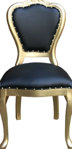 Casa Padrino Barock Luxus Esszimmer Stuhl Schwarz Kunstleder / Gold - Handgefertigte Möbel
