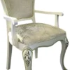 Casa Padrino Barock Luxus Esszimmerstuhl Weiss Barock Muster / Weiss, leicht Grün - Handgefertigter Antik Stil Stuhl mit Armlehnen - Esszimmer Möbel im Barockstil