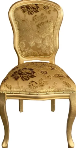 Casa Padrino Barock Luxus Esszimmer Stuhl Louis Gold Bouquet Muster / Gold - Barock Möbel