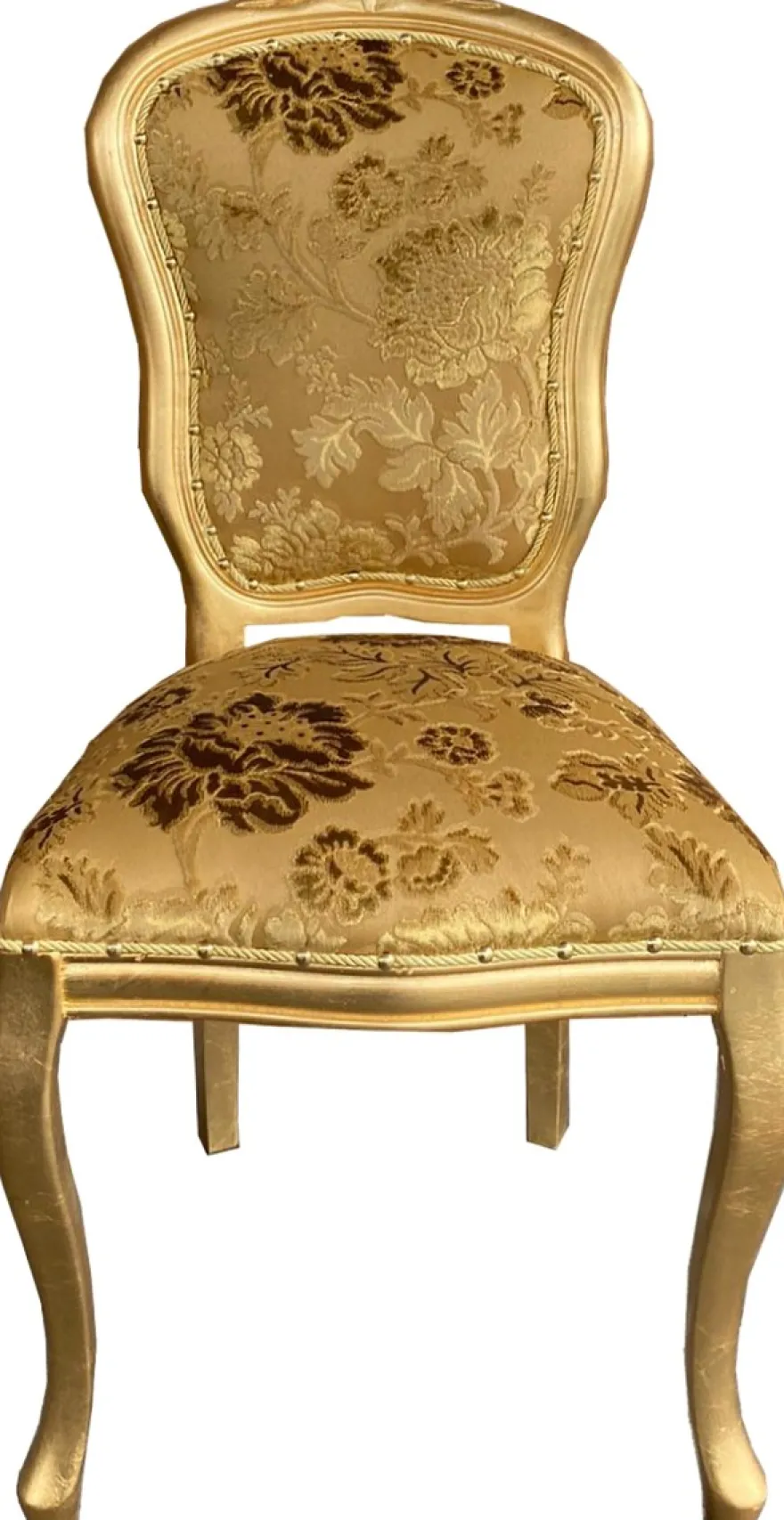 Casa Padrino Barock Luxus Esszimmer Stuhl Louis Gold Bouquet Muster / Gold - Barock Möbel