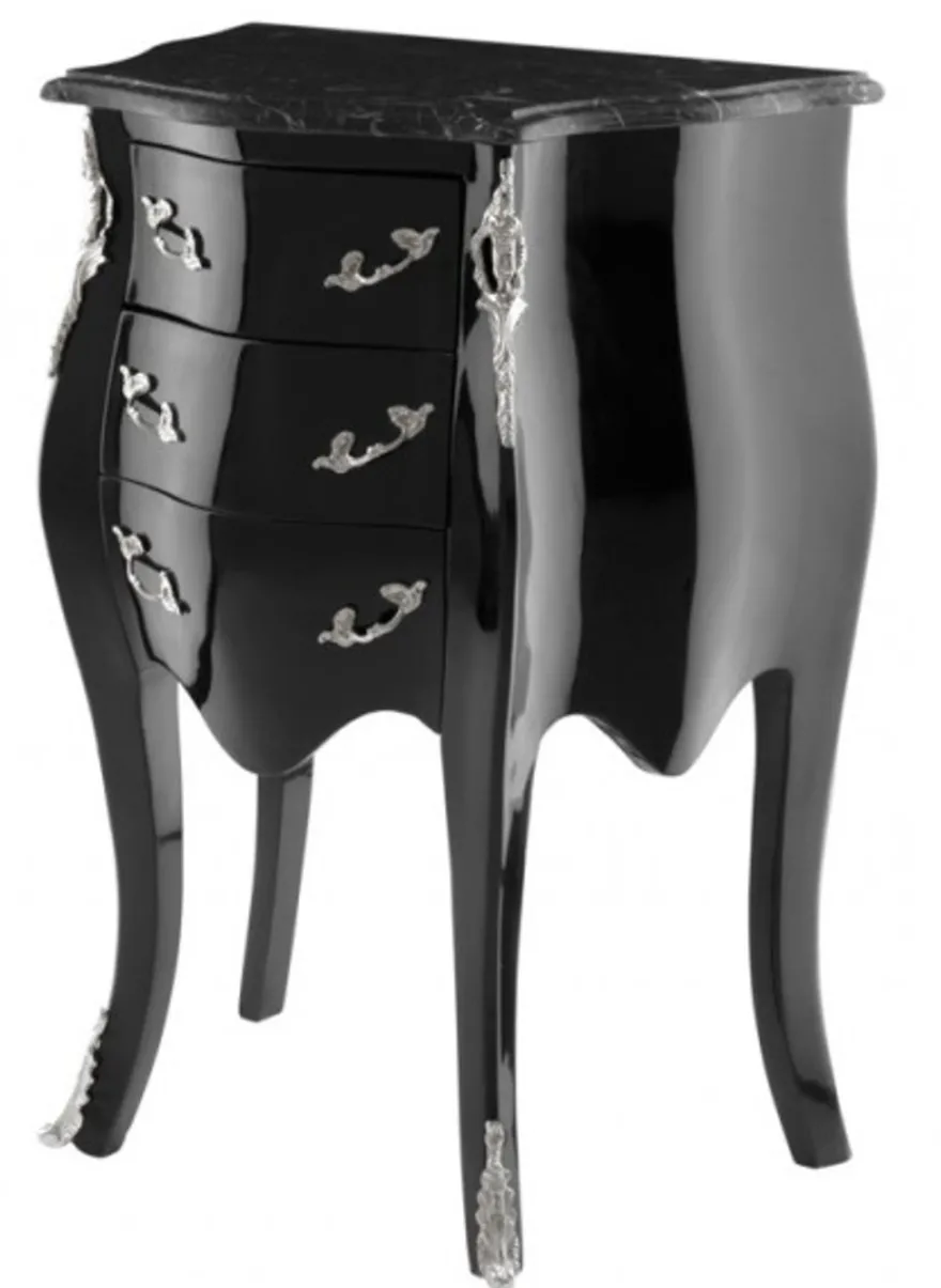 Casa Padrino Barock Luxus Kommode, Klavierlack Schwarz, B 52 x T 34 x H 72 cm, mit edler Marmorplatte