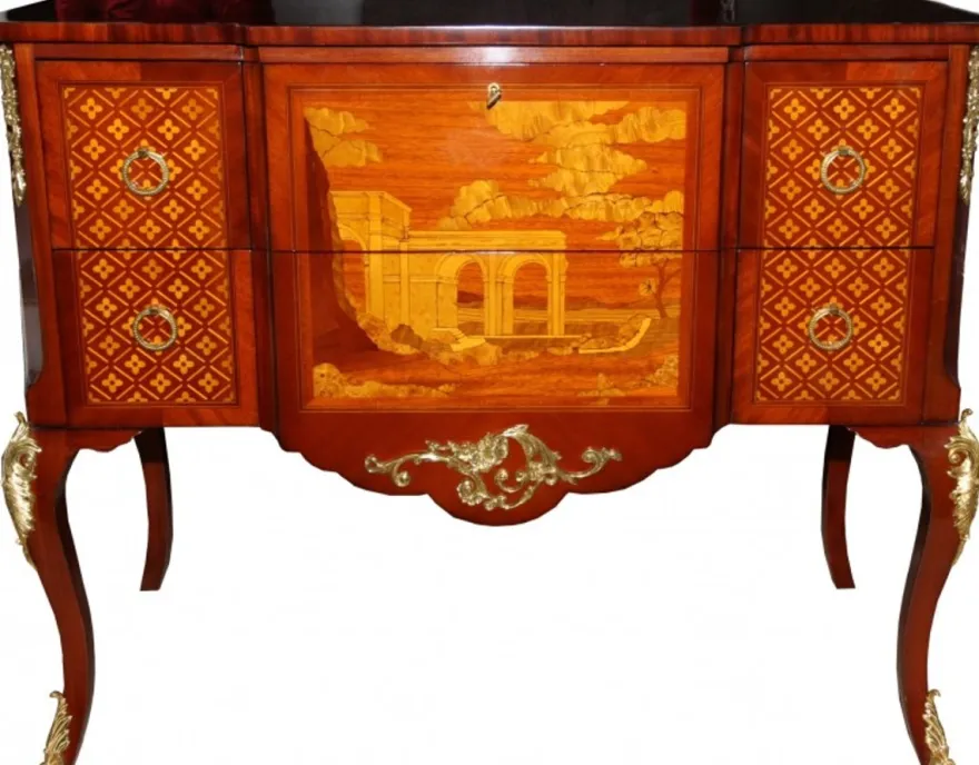 Casa Padrino Barock Luxus Kommode Braun/Gold aus massivem Eichenholz B 108 cm, H 88,5 cm, T 58 cm