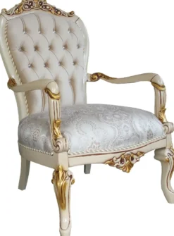 Casa Padrino Barock Luxus Salon Sessel mit Bling Bling Glitzersteinen Creme / Elfenbein / Gold - Luxus Hotel Möbel - Made in Italy