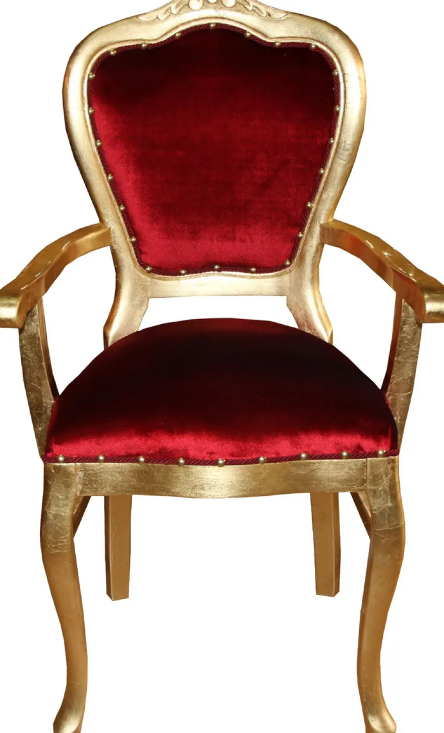 Casa Padrino Barock Luxus Stuhl mit Armlehnen Bordeaux / Gold