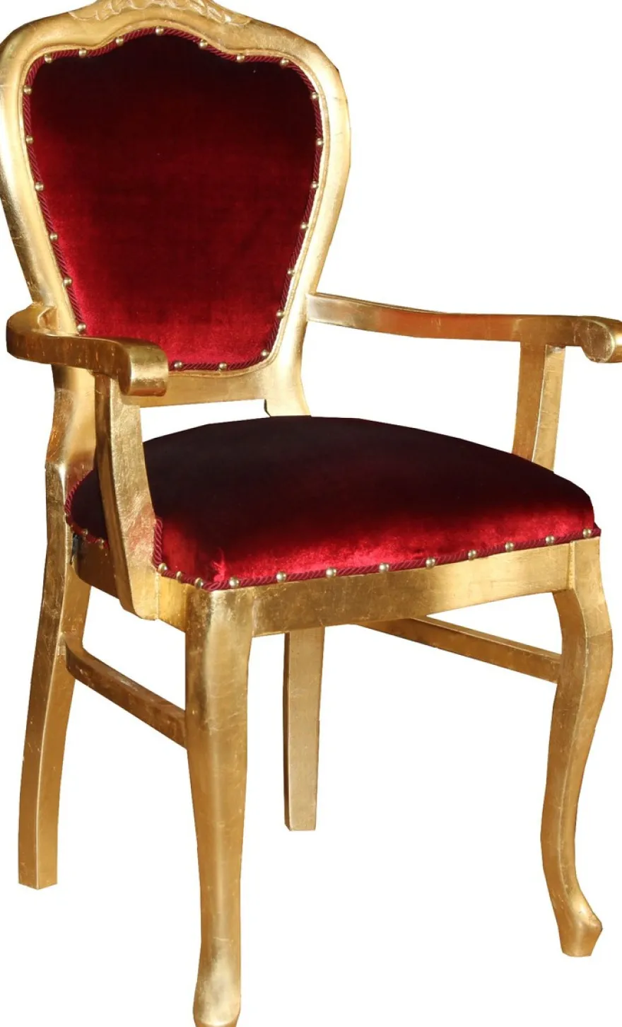 Casa Padrino Barock Luxus Stuhl mit Armlehnen Bordeaux / Gold
