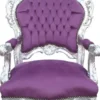 Casa Padrino Barock Luxus Thron Sessel Lila / Silber - Handgefertigter Königssessel aus Massivholz - 141 x 80 x 78 cm