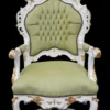 Casa Padrino Barock Luxus Thron Sessel Grün Weiss Gold - Handgefertigter Königssessel aus Massivholz - 141 x 80 x 78 cm