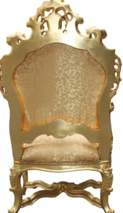 Casa Padrino Barock Luxus Thron Sessel Gold Muster/Gold - Prunkvoller Königssessel mit Glitzersteinen - 141 x 80 x 78 cm