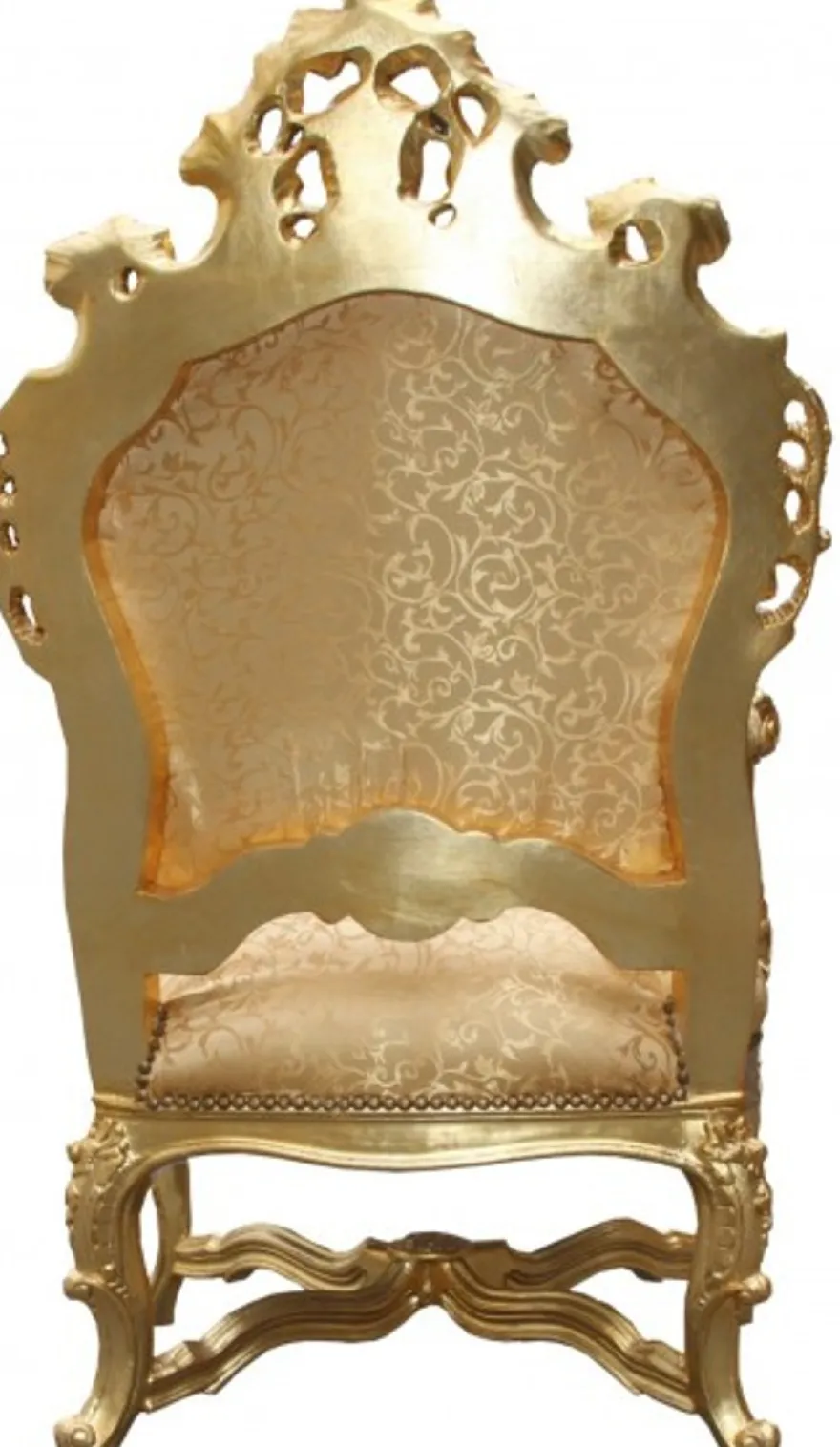 Casa Padrino Barock Luxus Thron Sessel Gold Muster/Gold - Prunkvoller Königssessel mit Glitzersteinen - 141 x 80 x 78 cm
