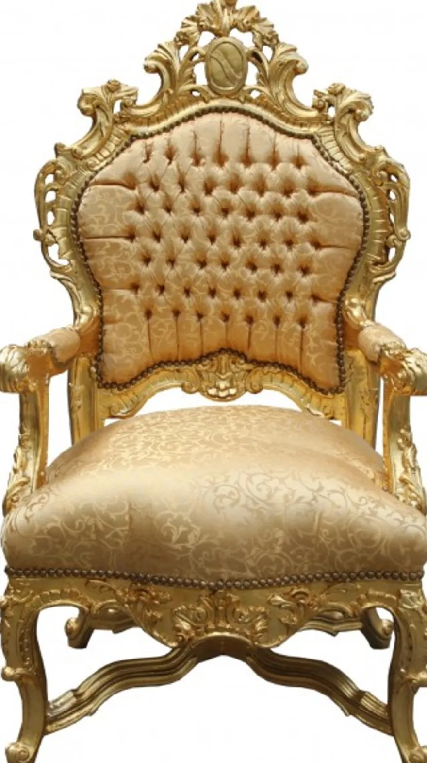 Casa Padrino Barock Luxus Thron Sessel Gold Muster/Gold - Prunkvoller Königssessel mit Glitzersteinen - 141 x 80 x 78 cm