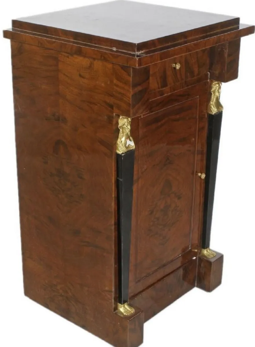 Casa Padrino Barock Mahagoni Säule mit Tür und Schublade Braun / Schwarz / Gold 60 x 45 x H. 80 cm - Barock Möbel