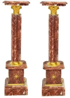 Casa Padrino Barock Marmor Säulen Set in Rot und Gold, 2-teilig, Höhe 100 cm, Breite 30 cm, Tiefe 30 cm