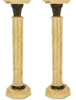 Casa Padrino Barock Marmor Säulen Set Creme, handgefertigte Dekosäulen im Antik-Look, Höhe 100 cm