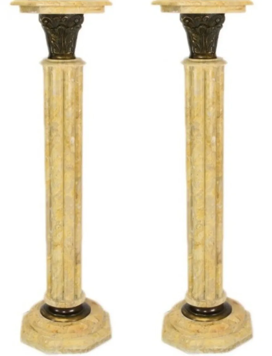 Casa Padrino Barock Marmor Säulen Set Creme, handgefertigte Dekosäulen im Antik-Look, Höhe 100 cm