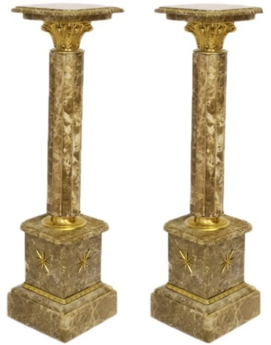 Casa Padrino Barock Marmor Säulen Set in Grau-Braun und Gold, 2er Set, Höhe 100 cm, Breite 30 cm, Tiefe 30 cm