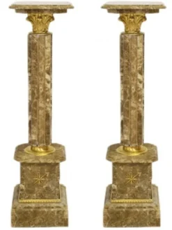 Casa Padrino Barock Marmor Säulen Set in Grau-Braun und Gold, 2er Set, Höhe 100 cm, Breite 30 cm, Tiefe 30 cm