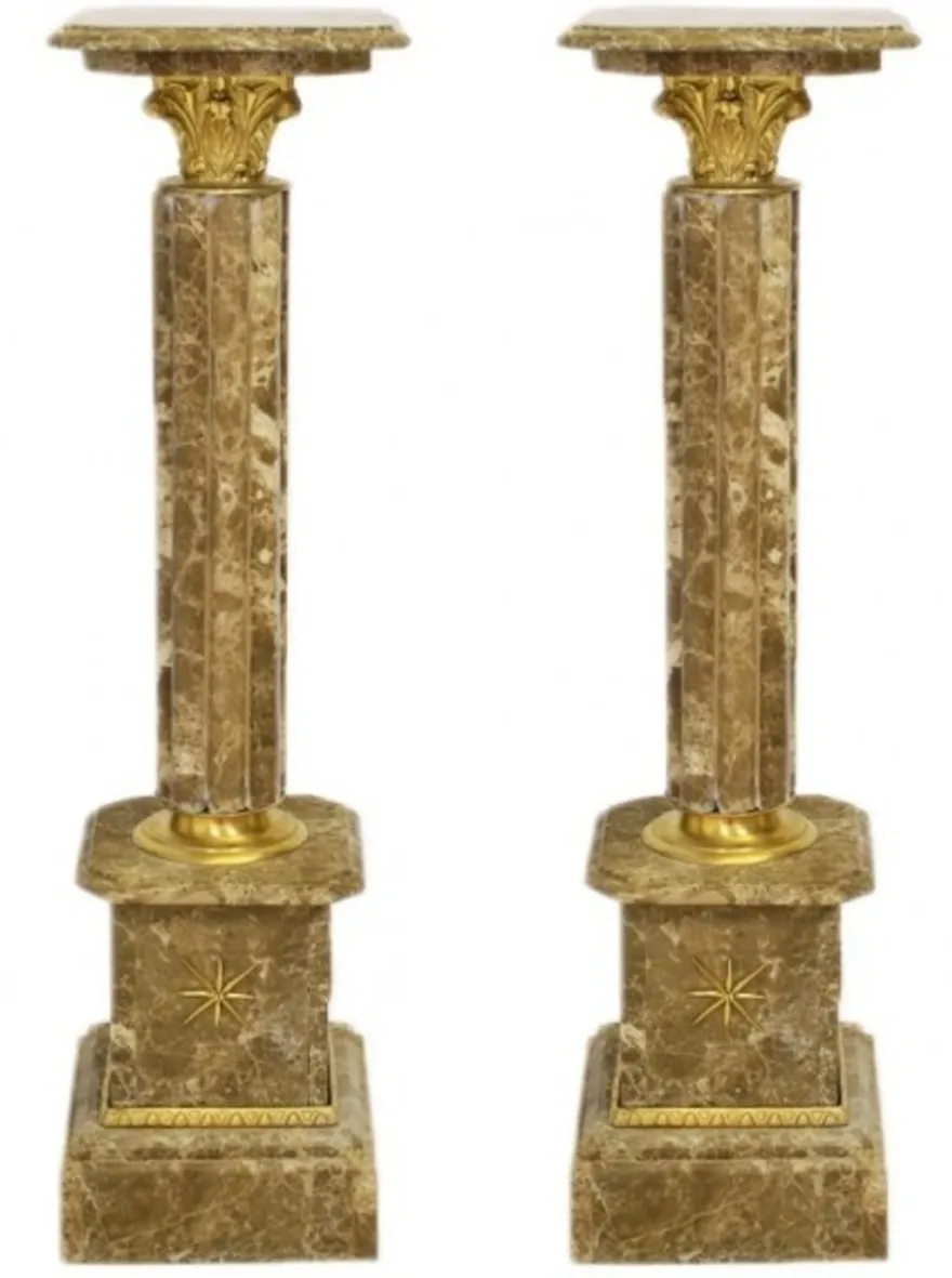 Casa Padrino Barock Marmor Säulen Set in Grau-Braun und Gold, 2er Set, Höhe 100 cm, Breite 30 cm, Tiefe 30 cm