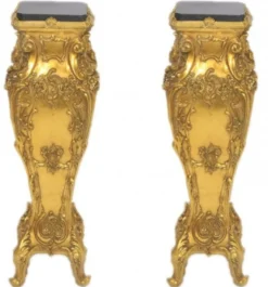 Casa Padrino Barock Marmor Säulen Set in Gold und Schwarz - 2er Set - 85 x 35 x 35 cm