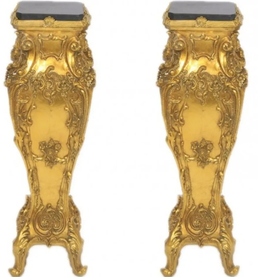Casa Padrino Barock Marmor Säulen Set in Gold und Schwarz - 2er Set - 85 x 35 x 35 cm