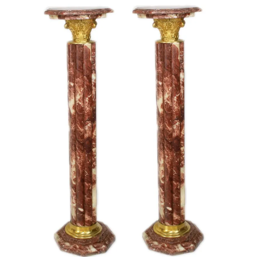 Casa Padrino Barock Marmorsäulen Set in Rot und Gold, 2-teilig, Höhe 100 cm, Breite 30 cm, Tiefe 30 cm