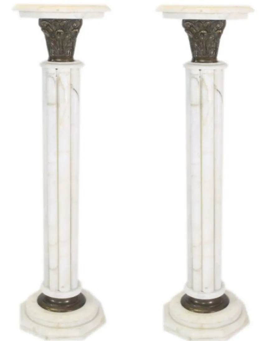 Casa Padrino Barock Marmor Säulen Set - Handgefertigte Luxus Säulen aus Marmor und Metall in Weiss, Höhe 100 cm (2 Stk)